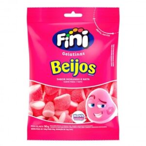BALA FINI GELATINA BEIJOS MORANGO 80G